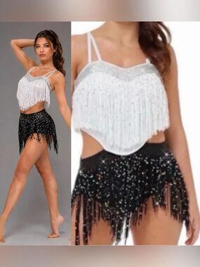 Revolution Tenth House solo Dance costume fringe jazz TH16009 black white LC